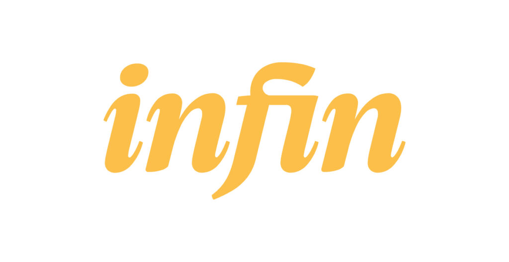 De afbeelding toont het woord "infin" in een geel, cursief lettertype op een witte achtergrond. De tweede "f" is gestileerd om te lijken op een oneindigheidssymbool, dat een gevoel van veerkracht en eindeloze veerkracht oproept.